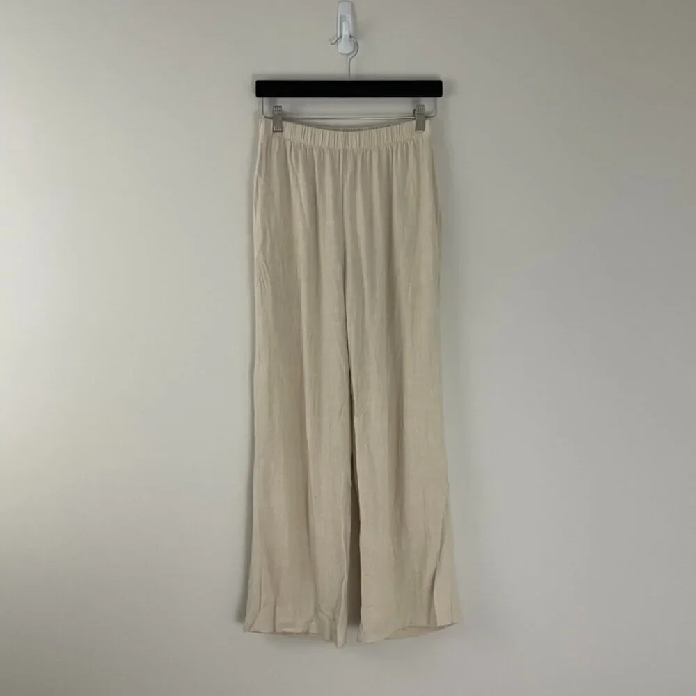Carly Jean Los Angeles Cream Linen Blend Wide Leg Pants Size Small